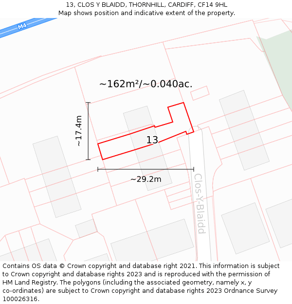 13, CLOS Y BLAIDD, THORNHILL, CARDIFF, CF14 9HL: Plot and title map