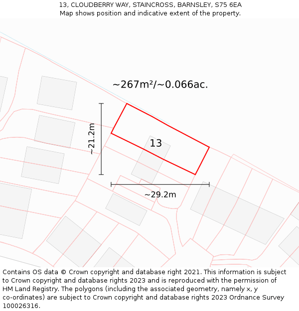 13, CLOUDBERRY WAY, STAINCROSS, BARNSLEY, S75 6EA: Plot and title map