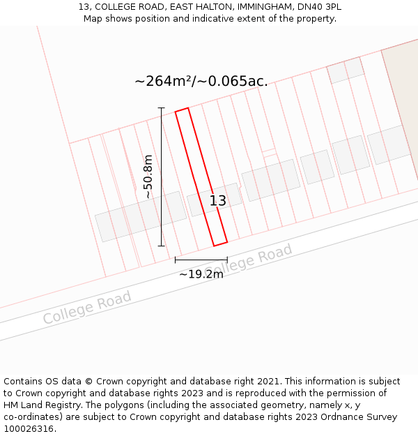 13, COLLEGE ROAD, EAST HALTON, IMMINGHAM, DN40 3PL: Plot and title map