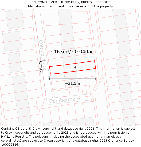 13, COMBERMERE, THORNBURY, BRISTOL, BS35 2ET: Plot and title map