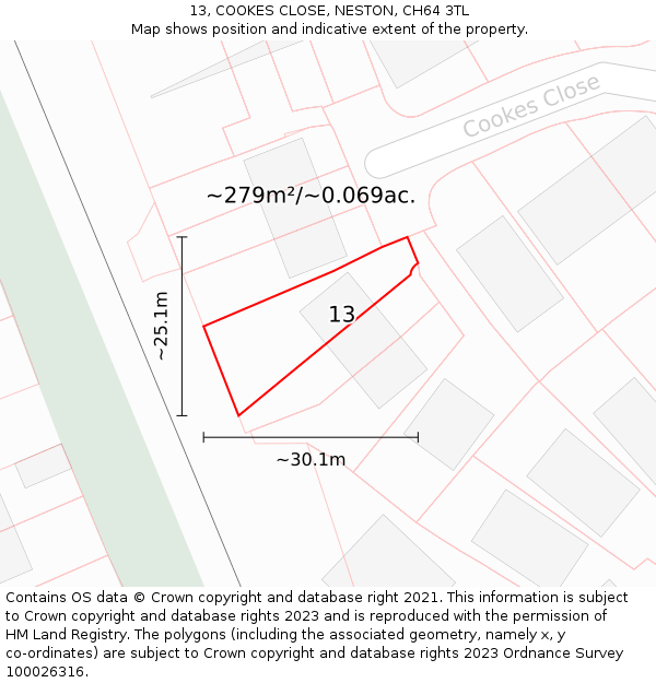 13, COOKES CLOSE, NESTON, CH64 3TL: Plot and title map