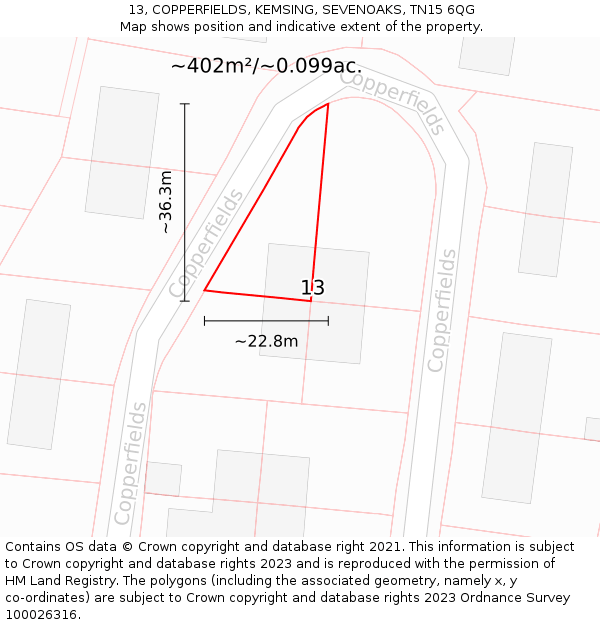 13, COPPERFIELDS, KEMSING, SEVENOAKS, TN15 6QG: Plot and title map
