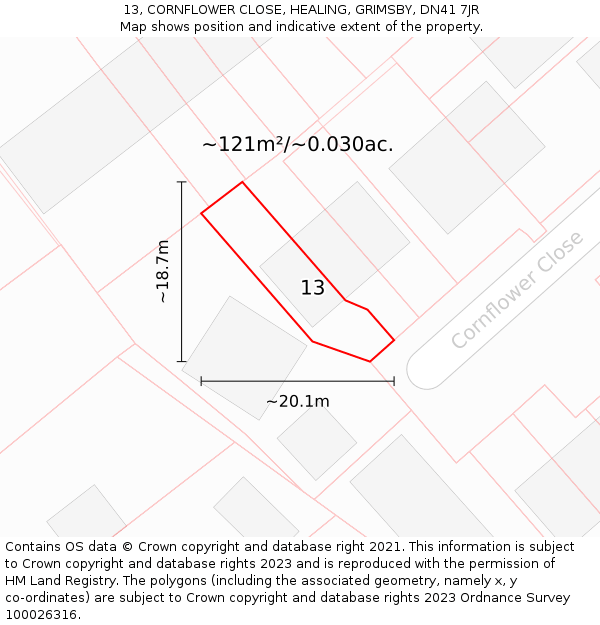 13, CORNFLOWER CLOSE, HEALING, GRIMSBY, DN41 7JR: Plot and title map