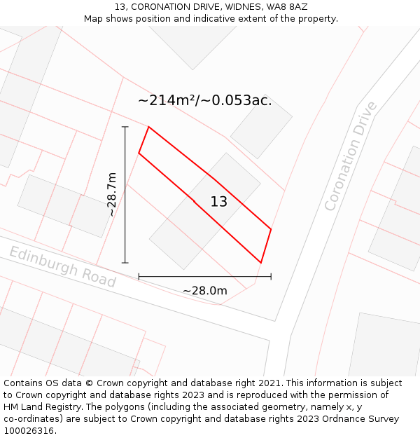 13, CORONATION DRIVE, WIDNES, WA8 8AZ: Plot and title map