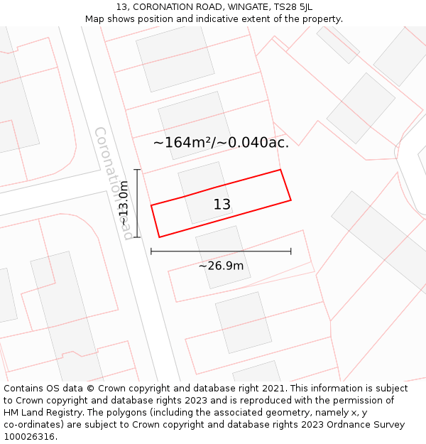 13, CORONATION ROAD, WINGATE, TS28 5JL: Plot and title map