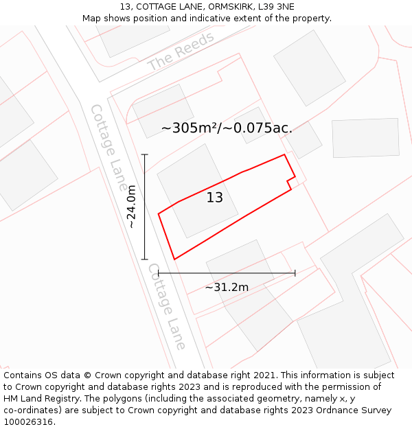 13, COTTAGE LANE, ORMSKIRK, L39 3NE: Plot and title map