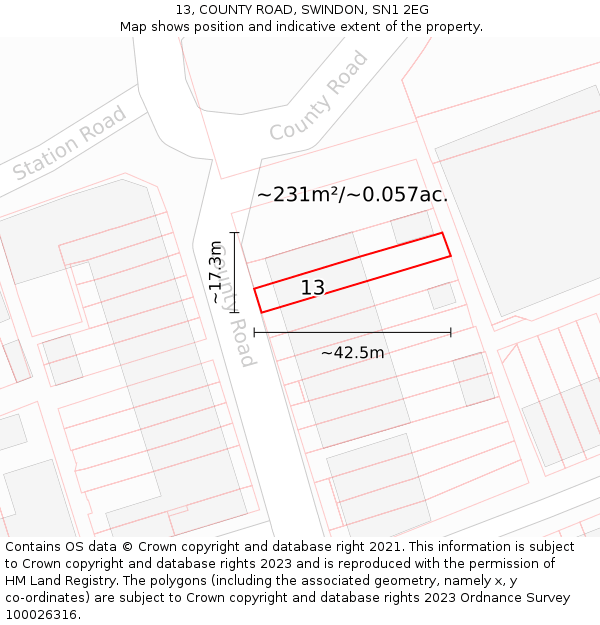13, COUNTY ROAD, SWINDON, SN1 2EG: Plot and title map