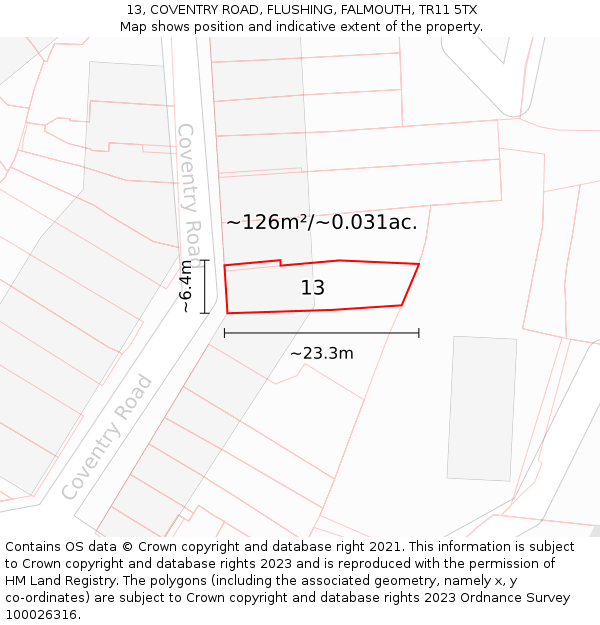 13, COVENTRY ROAD, FLUSHING, FALMOUTH, TR11 5TX: Plot and title map