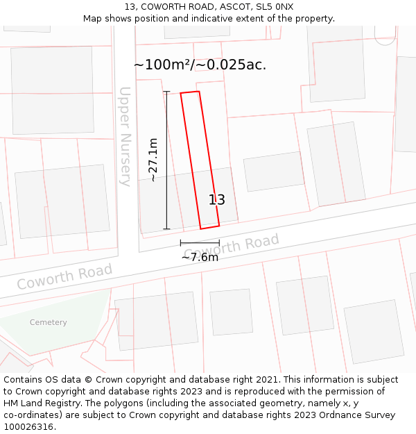 13, COWORTH ROAD, ASCOT, SL5 0NX: Plot and title map