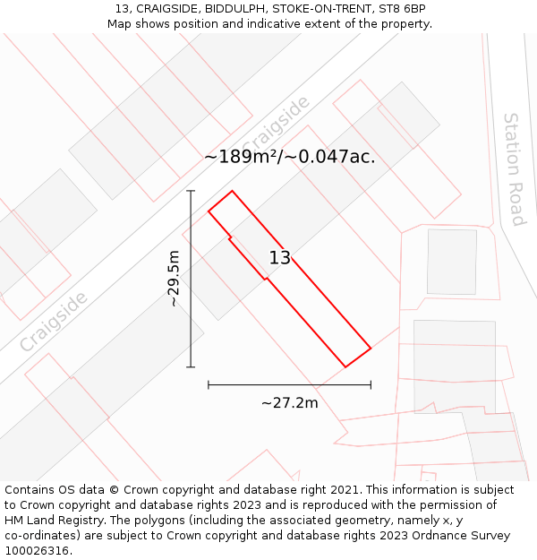 13, CRAIGSIDE, BIDDULPH, STOKE-ON-TRENT, ST8 6BP: Plot and title map