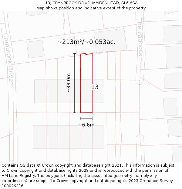13, CRANBROOK DRIVE, MAIDENHEAD, SL6 6SA: Plot and title map