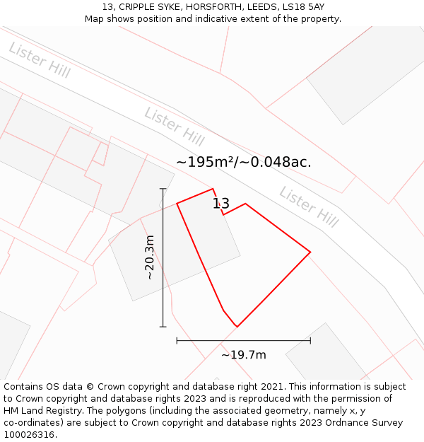 13, CRIPPLE SYKE, HORSFORTH, LEEDS, LS18 5AY: Plot and title map