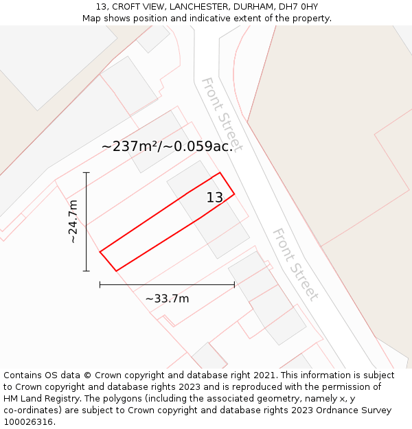 13, CROFT VIEW, LANCHESTER, DURHAM, DH7 0HY: Plot and title map
