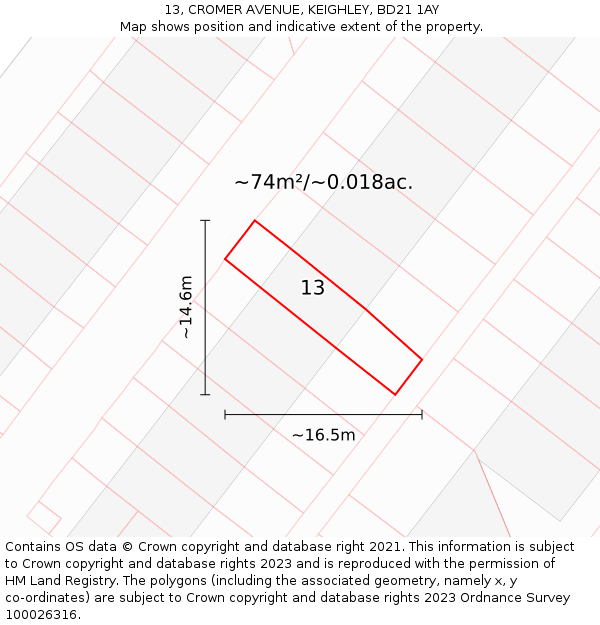 13, CROMER AVENUE, KEIGHLEY, BD21 1AY: Plot and title map