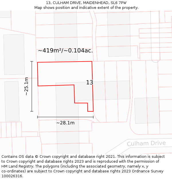 13, CULHAM DRIVE, MAIDENHEAD, SL6 7PW: Plot and title map