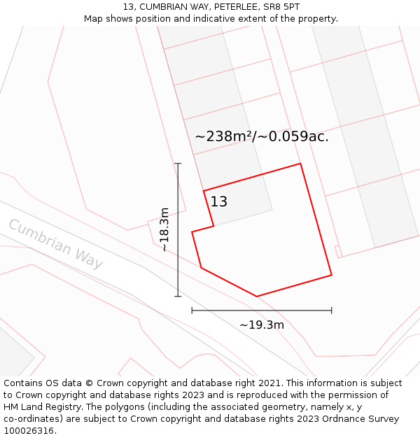 13, CUMBRIAN WAY, PETERLEE, SR8 5PT: Plot and title map