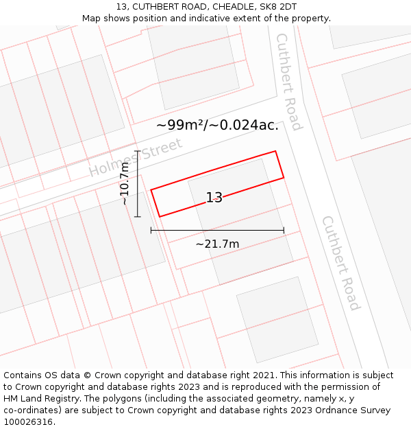 13, CUTHBERT ROAD, CHEADLE, SK8 2DT: Plot and title map
