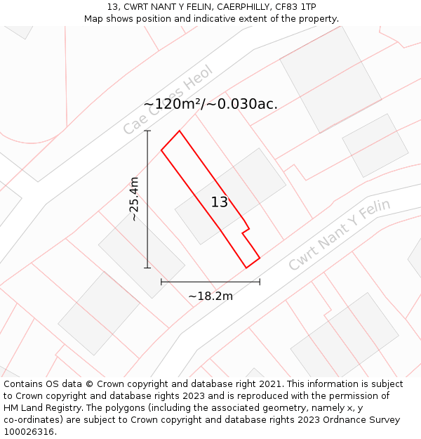 13, CWRT NANT Y FELIN, CAERPHILLY, CF83 1TP: Plot and title map