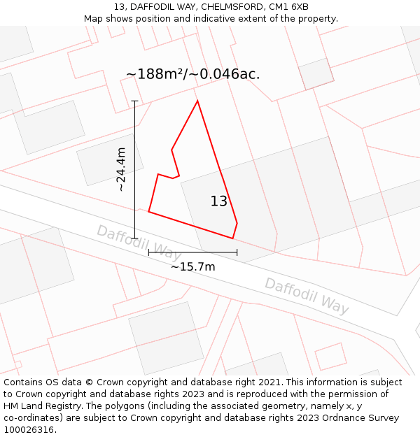 13, DAFFODIL WAY, CHELMSFORD, CM1 6XB: Plot and title map