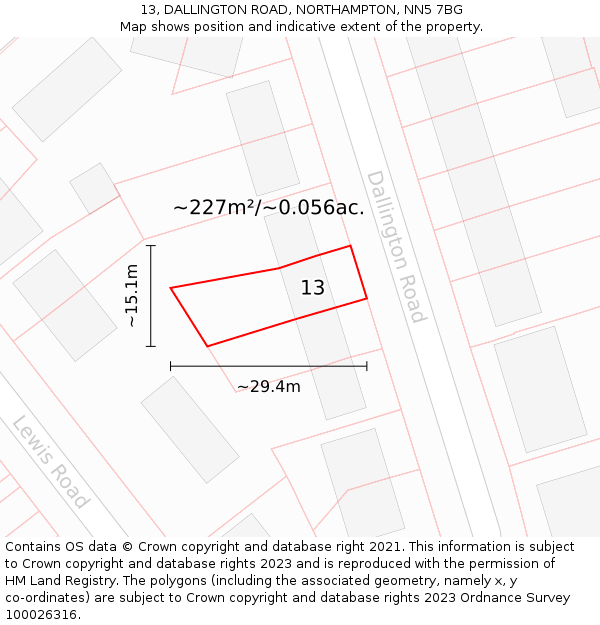 13, DALLINGTON ROAD, NORTHAMPTON, NN5 7BG: Plot and title map