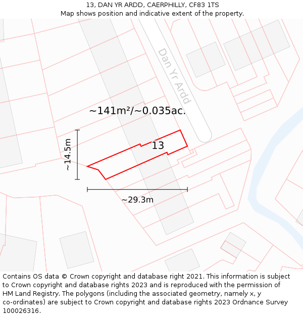 13, DAN YR ARDD, CAERPHILLY, CF83 1TS: Plot and title map