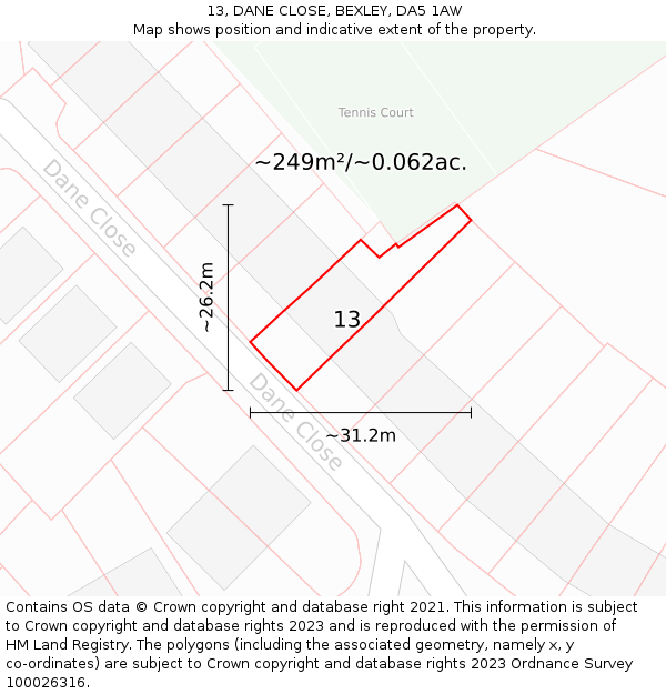 13, DANE CLOSE, BEXLEY, DA5 1AW: Plot and title map