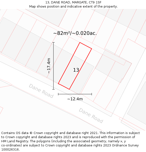 13, DANE ROAD, MARGATE, CT9 1SF: Plot and title map