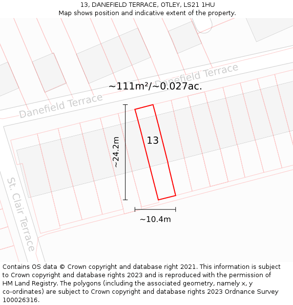13, DANEFIELD TERRACE, OTLEY, LS21 1HU: Plot and title map