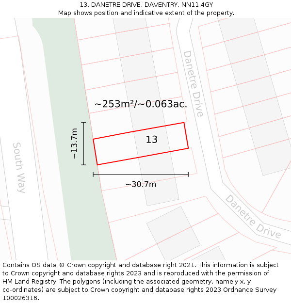 13, DANETRE DRIVE, DAVENTRY, NN11 4GY: Plot and title map