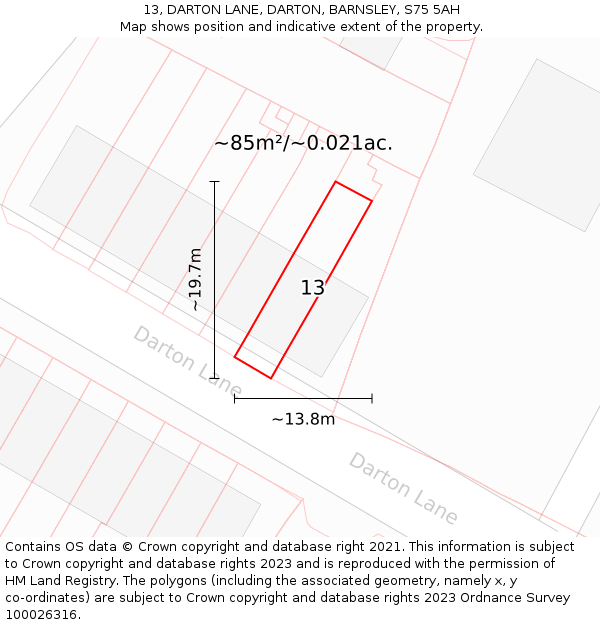 13, DARTON LANE, DARTON, BARNSLEY, S75 5AH: Plot and title map