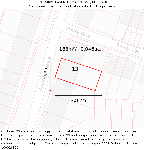 13, DARWIN AVENUE, MAIDSTONE, ME15 9FP: Plot and title map