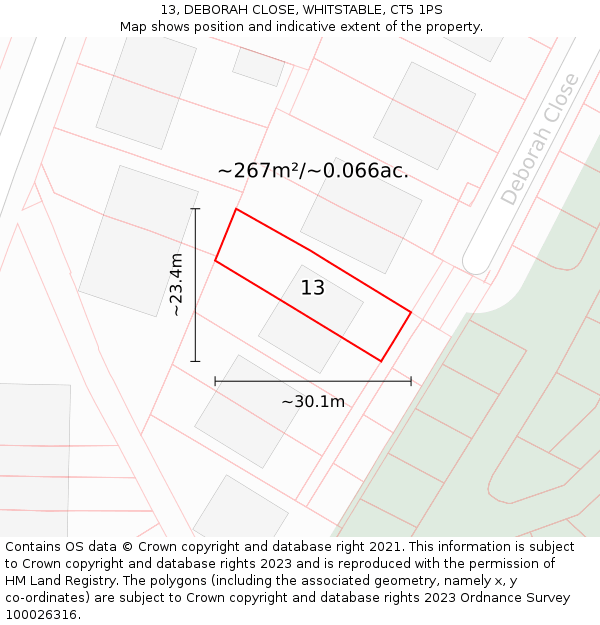 13, DEBORAH CLOSE, WHITSTABLE, CT5 1PS: Plot and title map
