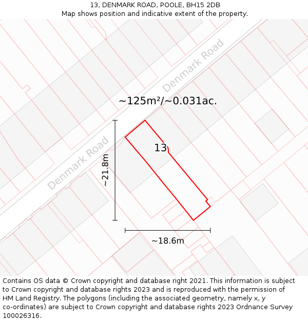 13, DENMARK ROAD, POOLE, BH15 2DB: Plot and title map