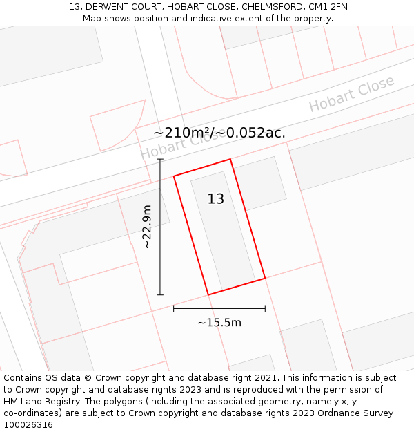 13, DERWENT COURT, HOBART CLOSE, CHELMSFORD, CM1 2FN: Plot and title map