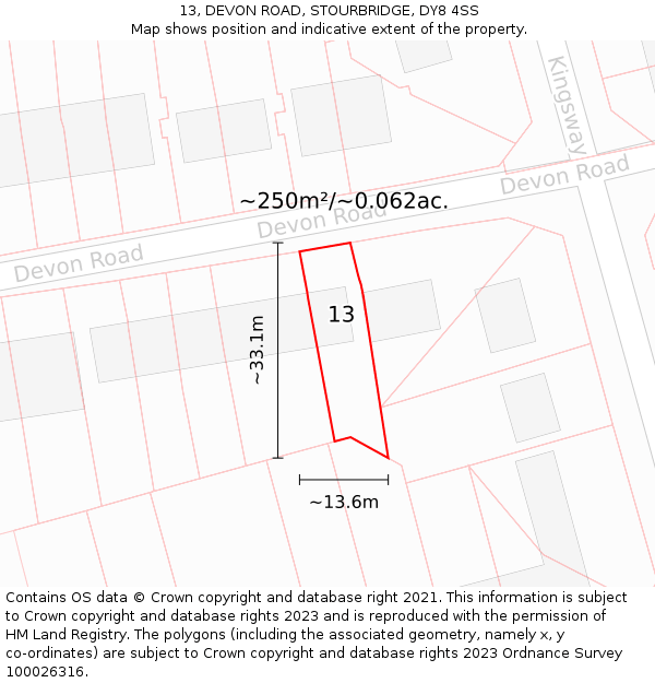 13, DEVON ROAD, STOURBRIDGE, DY8 4SS: Plot and title map