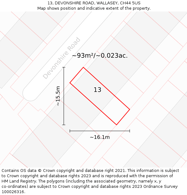 13, DEVONSHIRE ROAD, WALLASEY, CH44 5US: Plot and title map