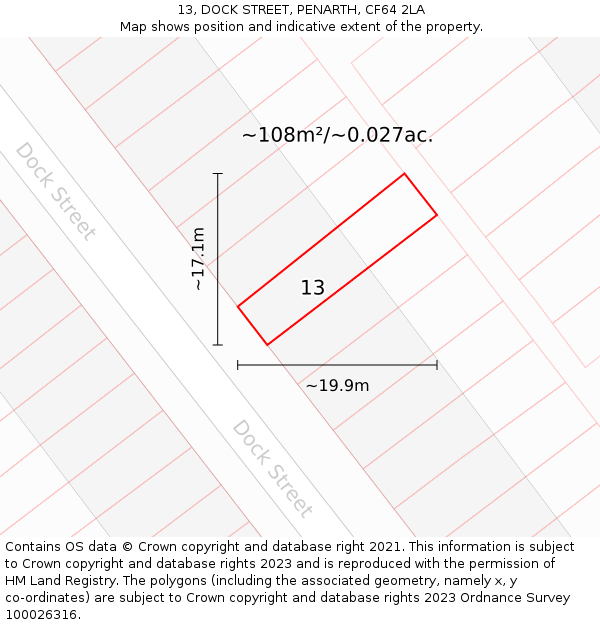 13, DOCK STREET, PENARTH, CF64 2LA: Plot and title map