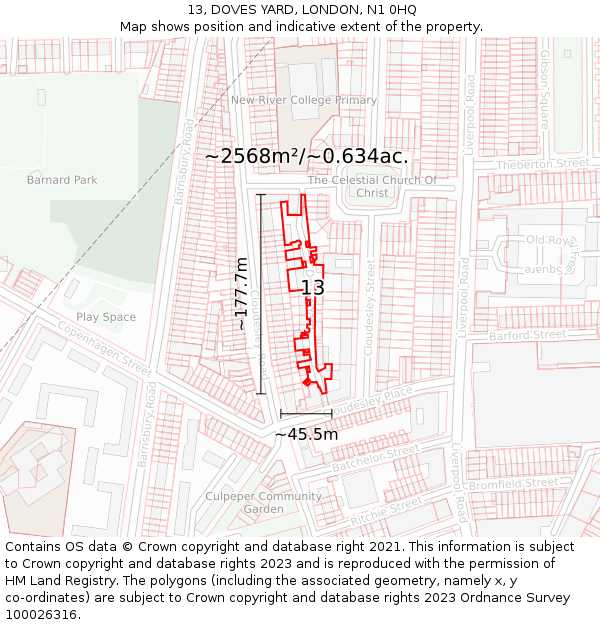 13, DOVES YARD, LONDON, N1 0HQ: Plot and title map