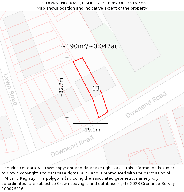 13, DOWNEND ROAD, FISHPONDS, BRISTOL, BS16 5AS: Plot and title map