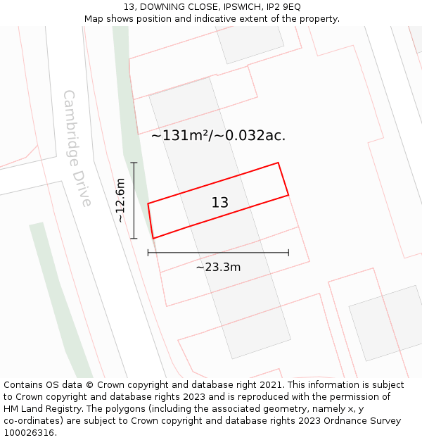 13, DOWNING CLOSE, IPSWICH, IP2 9EQ: Plot and title map