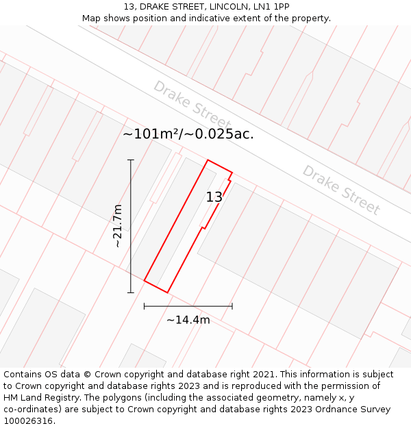 13, DRAKE STREET, LINCOLN, LN1 1PP: Plot and title map
