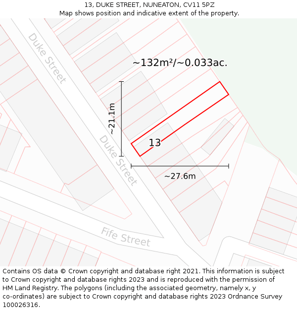 13, DUKE STREET, NUNEATON, CV11 5PZ: Plot and title map