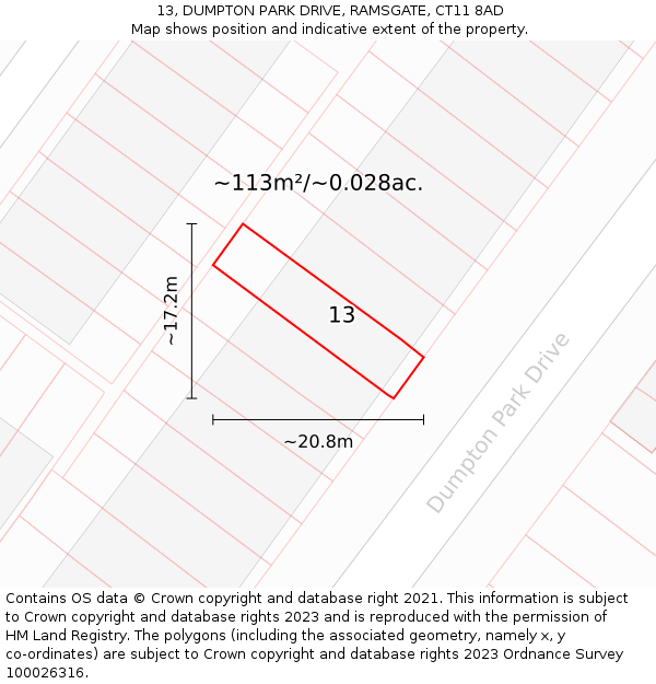 13, DUMPTON PARK DRIVE, RAMSGATE, CT11 8AD: Plot and title map