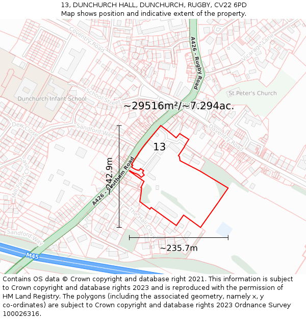 13, DUNCHURCH HALL, DUNCHURCH, RUGBY, CV22 6PD: Plot and title map