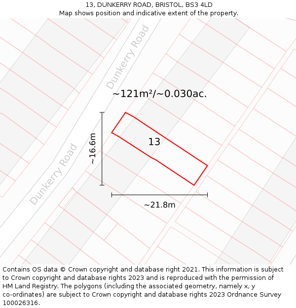 13, DUNKERRY ROAD, BRISTOL, BS3 4LD: Plot and title map