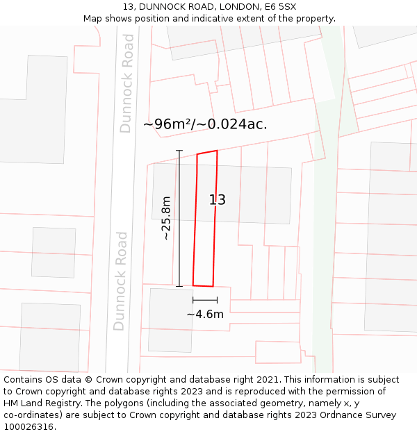 13, DUNNOCK ROAD, LONDON, E6 5SX: Plot and title map