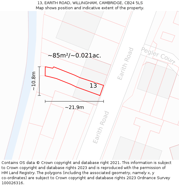 13, EARITH ROAD, WILLINGHAM, CAMBRIDGE, CB24 5LS: Plot and title map