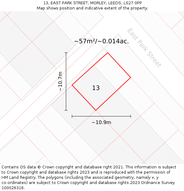 13, EAST PARK STREET, MORLEY, LEEDS, LS27 0PP: Plot and title map