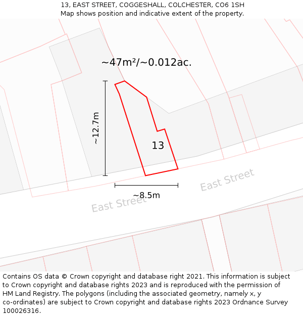 13, EAST STREET, COGGESHALL, COLCHESTER, CO6 1SH: Plot and title map