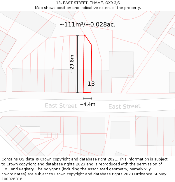 13, EAST STREET, THAME, OX9 3JS: Plot and title map